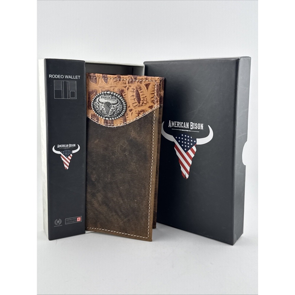 American Bison Rodeo Wallet Genuine Leather Brown Croc Flap